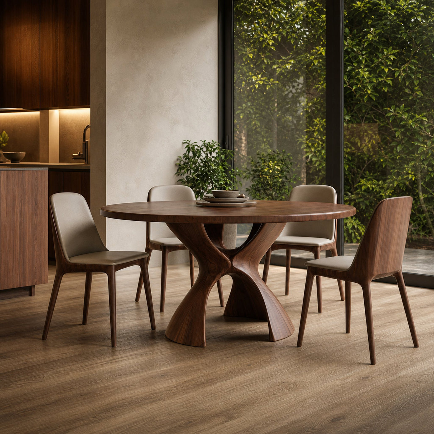 Modern Rustic Dining Table Sculptural Base Kitchen