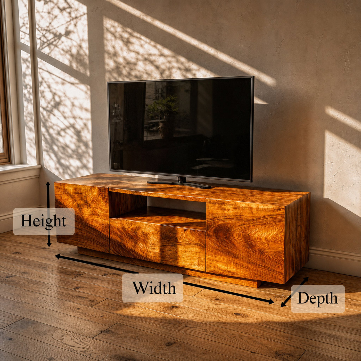 Modern Rustic TV Cabinet Solid Wood Low Profile Block Design Living Room - product view 8