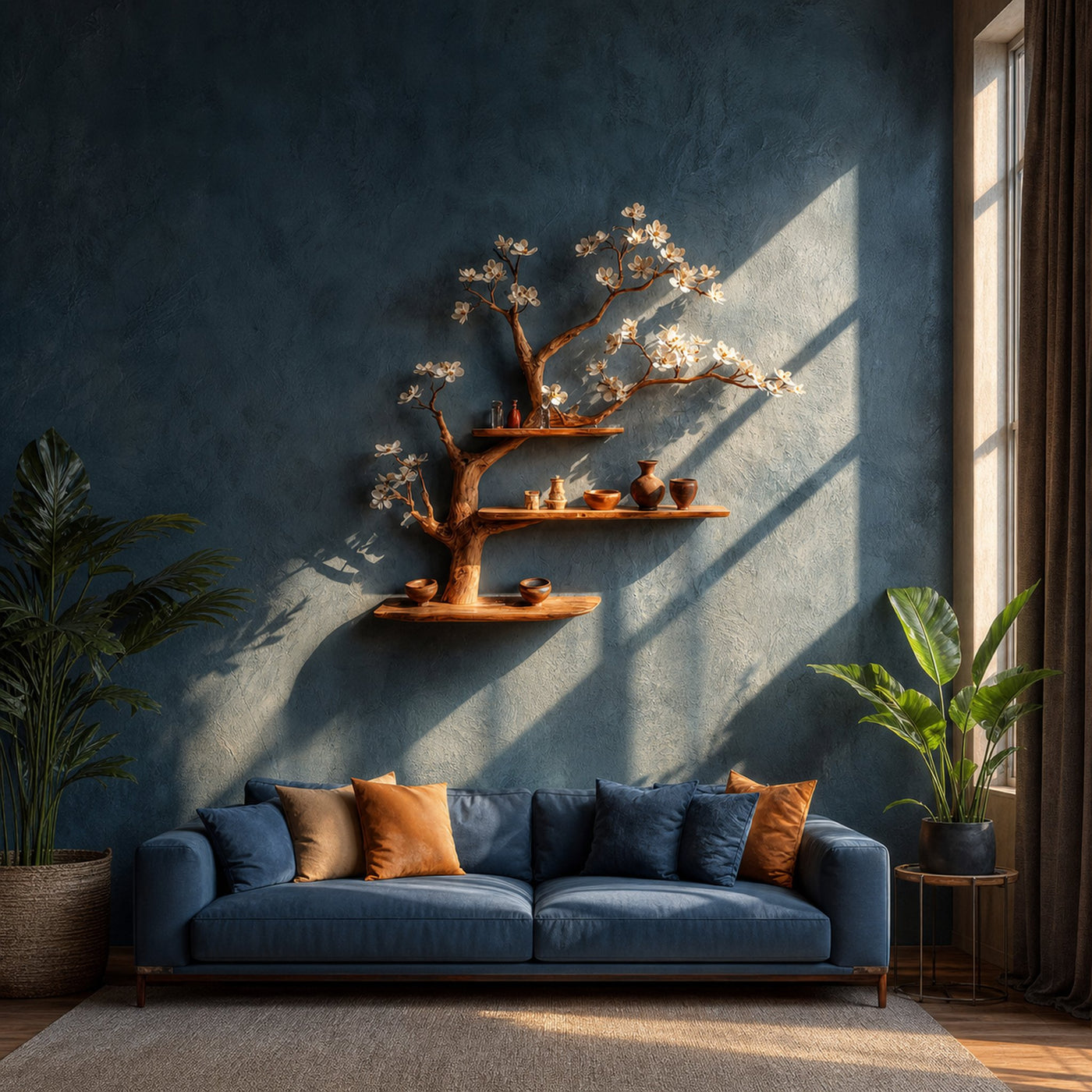 Modern Rustic Tree Shelf Solid Wood Wall Display Home Decor - product view 2