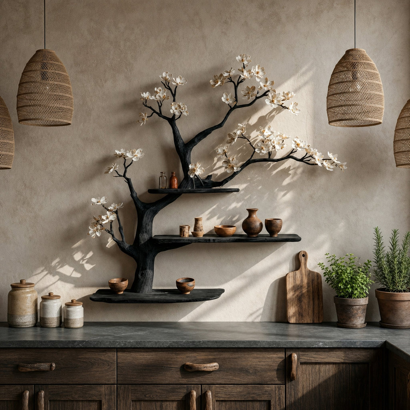 Modern Rustic Tree Shelf Solid Wood Wall Display Home Decor - product view 3