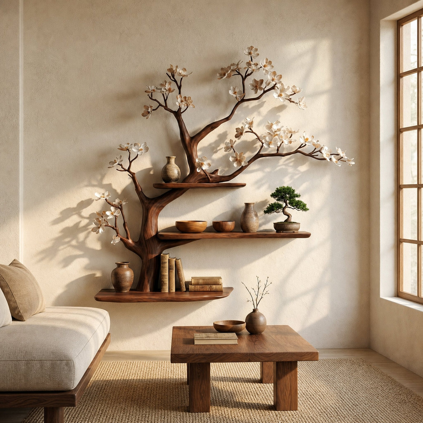 Modern Rustic Tree Shelf Solid Wood Wall Display Home Decor - product view 4