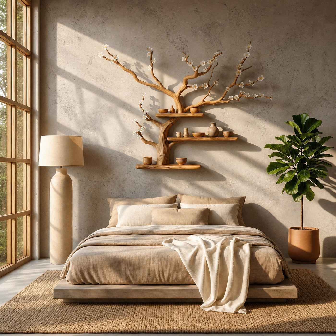 Modern Rustic Tree Shelf Solid Wood Wall Display Home Decor - product view 5