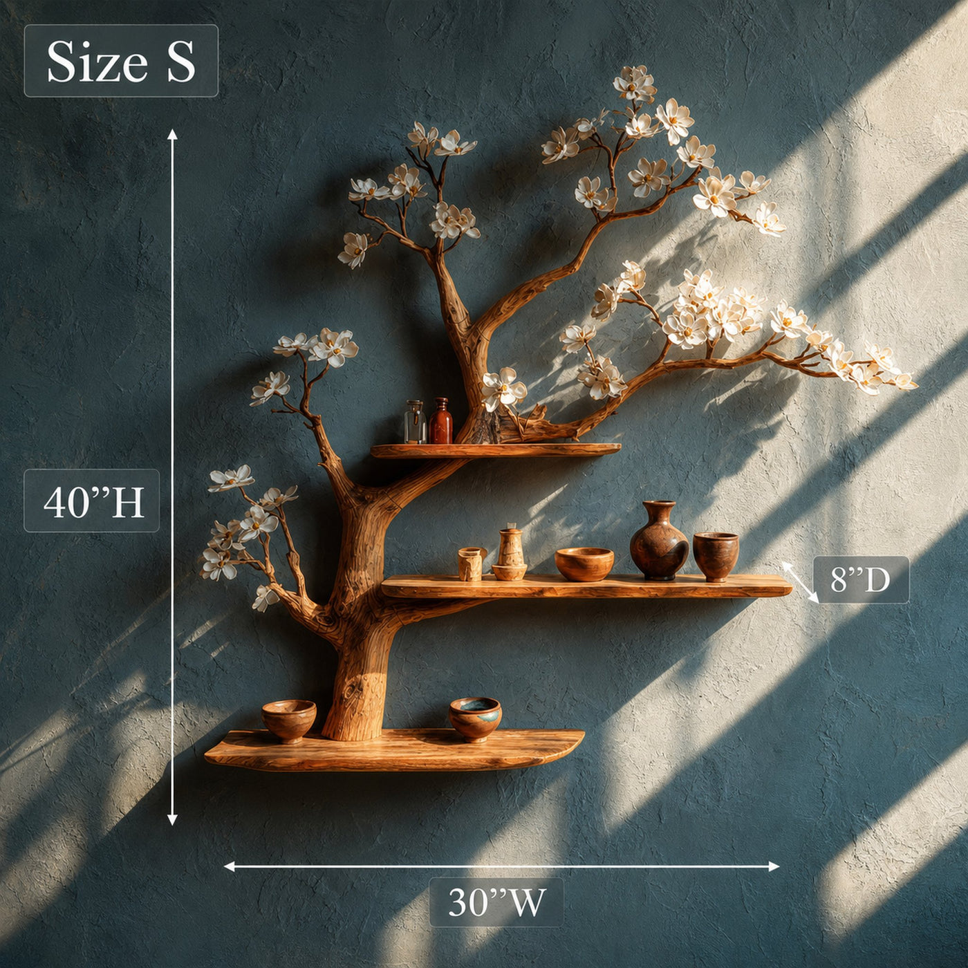 Modern Rustic Tree Shelf Solid Wood Wall Display Home Decor - product view 6