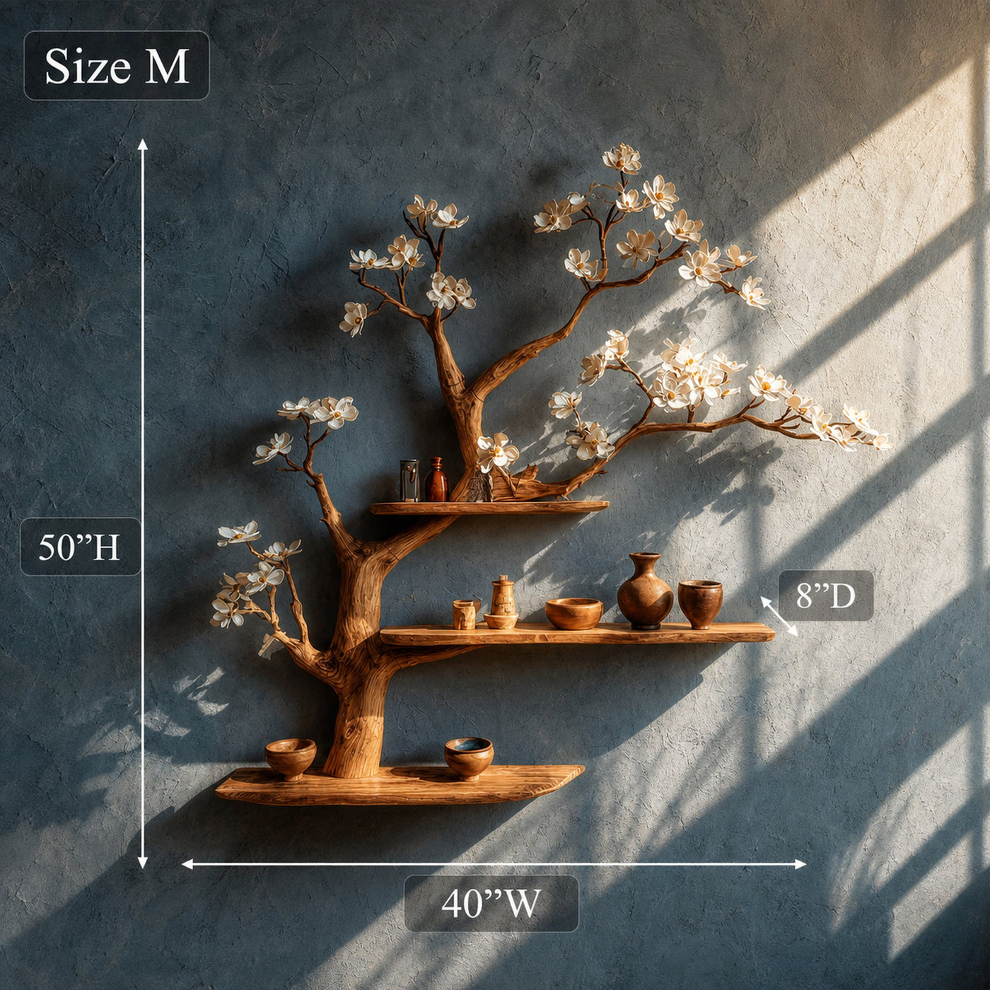Modern Rustic Tree Shelf Solid Wood Wall Display Home Decor - product view 7