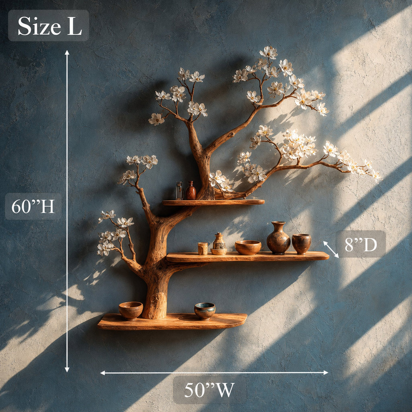 Modern Rustic Tree Shelf Solid Wood Wall Display Home Decor - product view 8