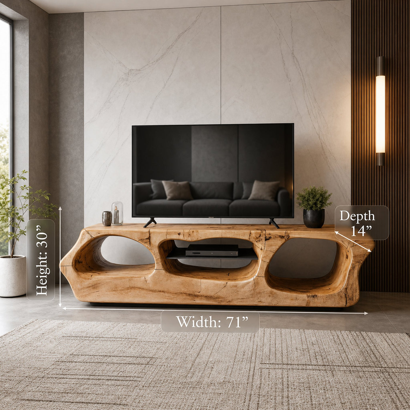 Modern Sculpted Solid Wood TV Stand With Organic Openings For Living Room - product view 6