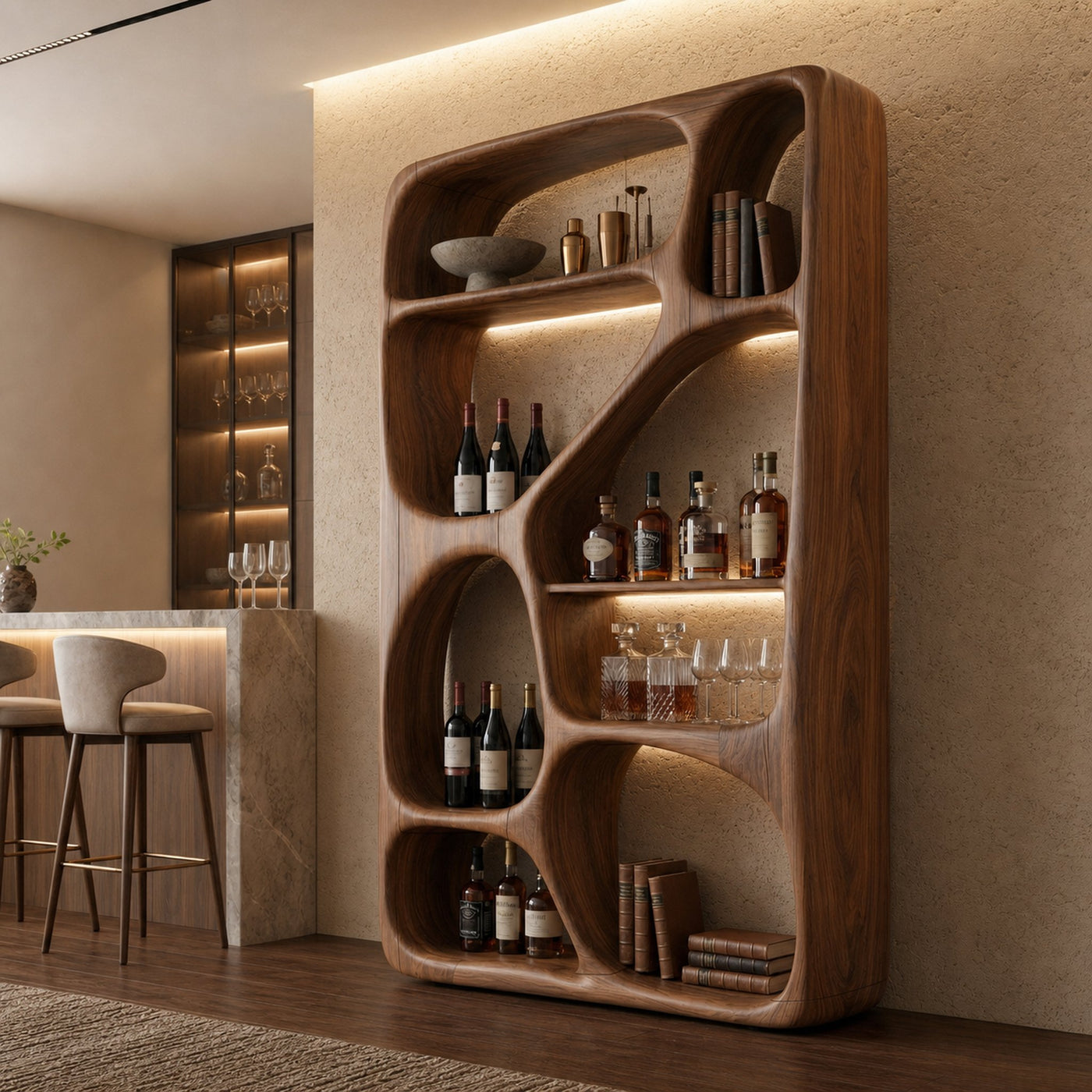 Modern Sculptural Bar Cabinet For Living Room And Home Bar
