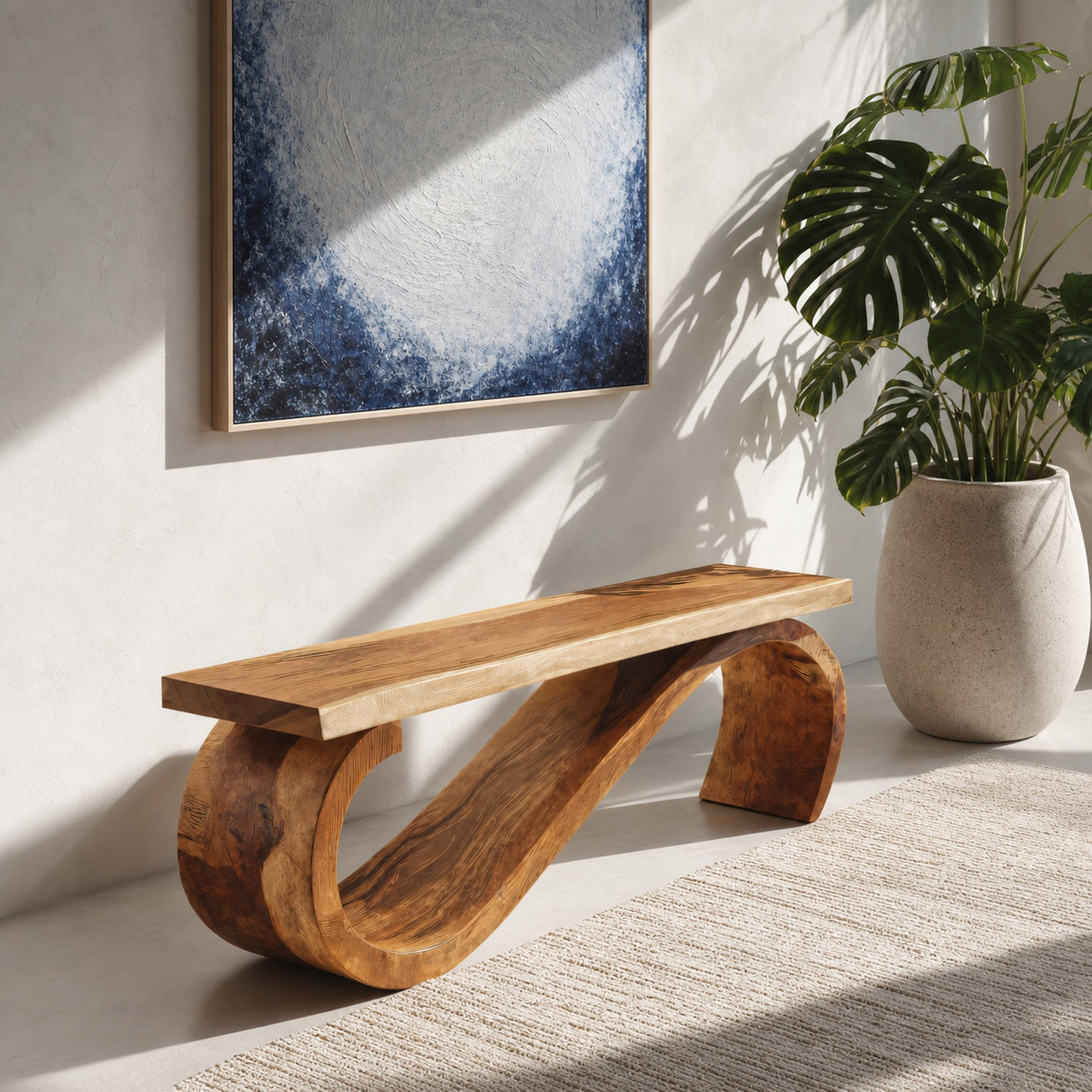 Modern Sculptural Bench For Entryway Or Living Room Decor