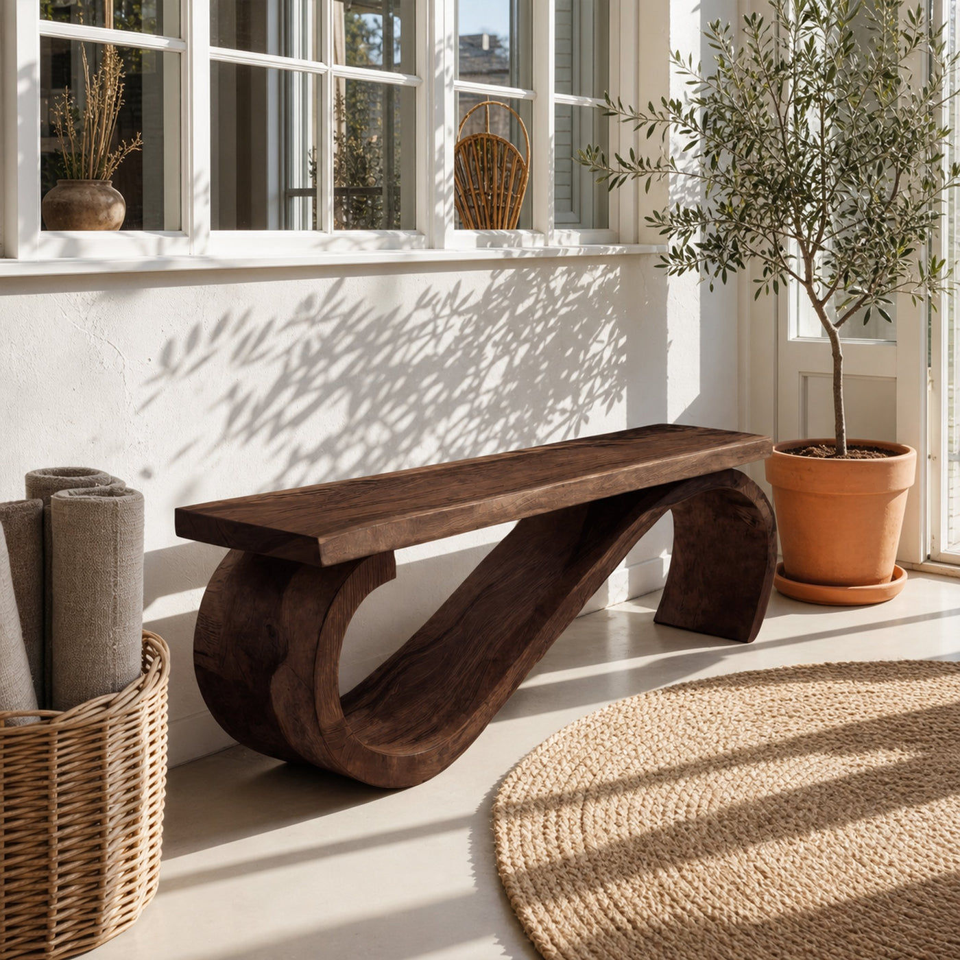 Modern Sculptural Bench For Entryway Or Living Room Decor - product view 7