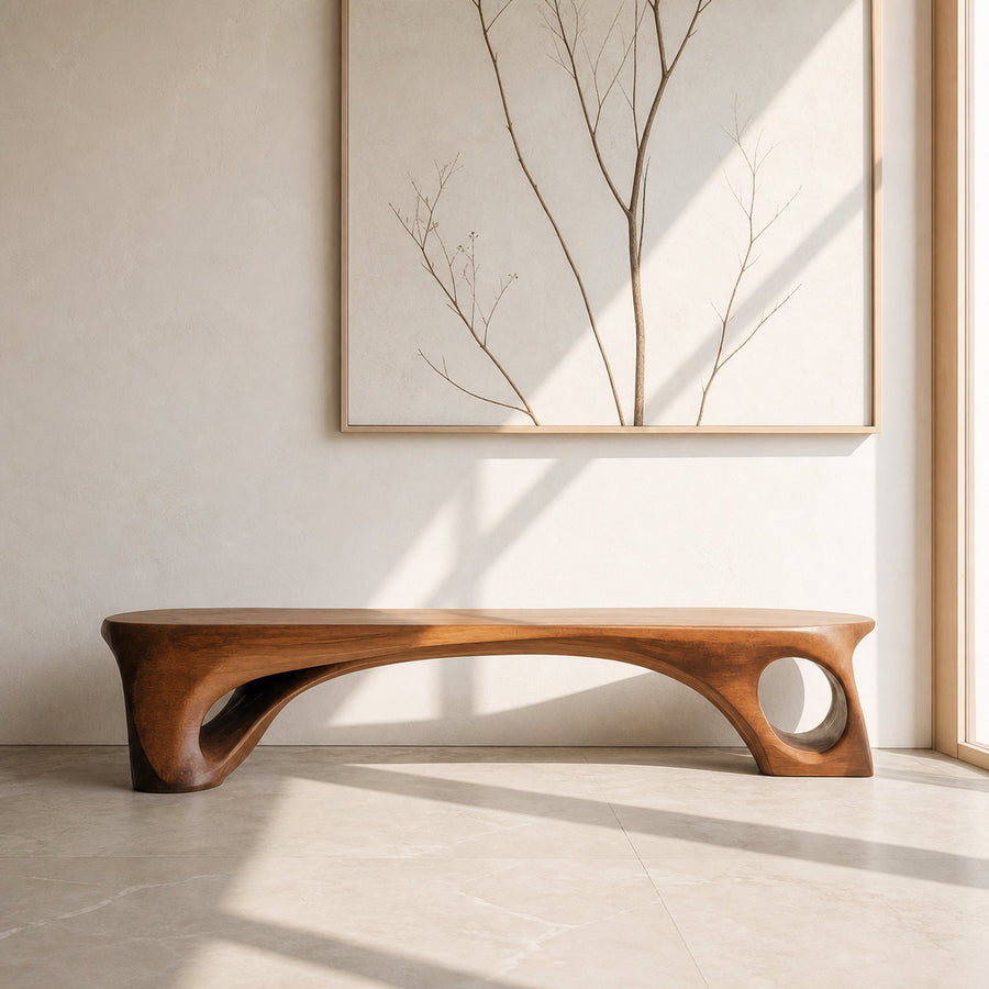 Modern Sculptural Bench With Curved Design For Living Room