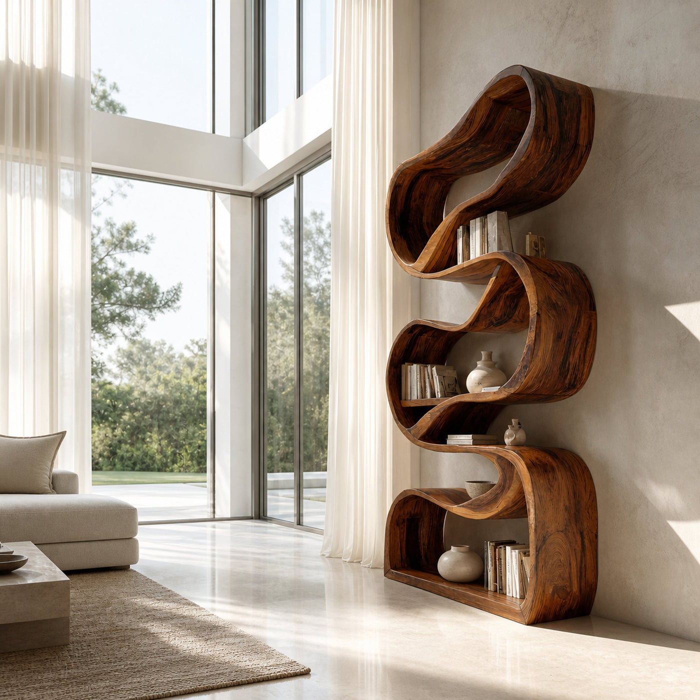 Modern Sculptural Bookcase Statement Design For Hallway