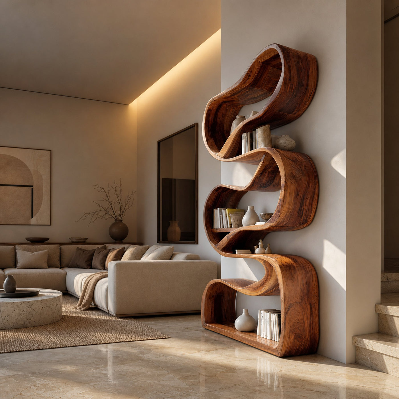 Modern Sculptural Bookcase Statement Design For Hallway - product view 7