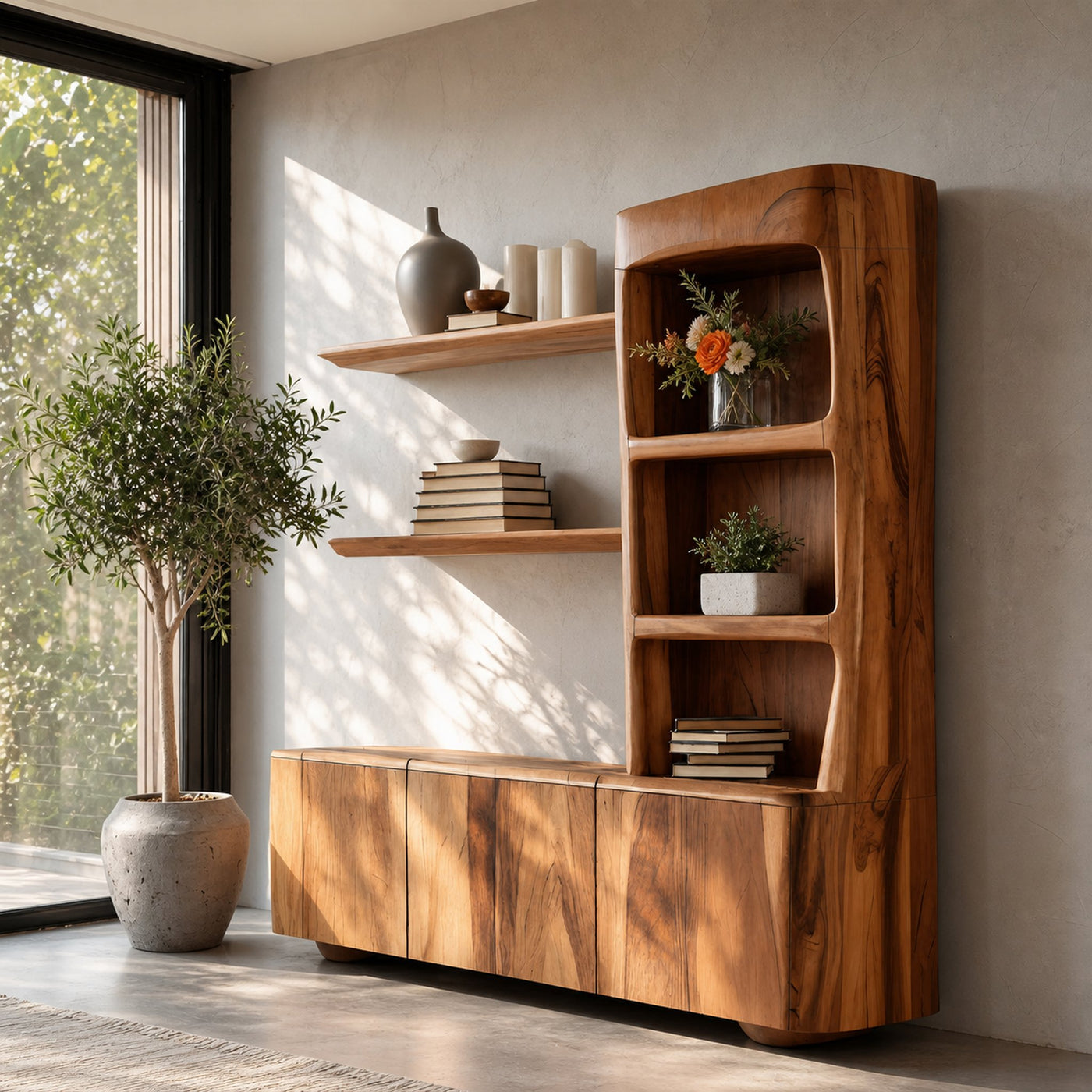 Modern Sculptural Bookshelf Cabinet For Living Room
