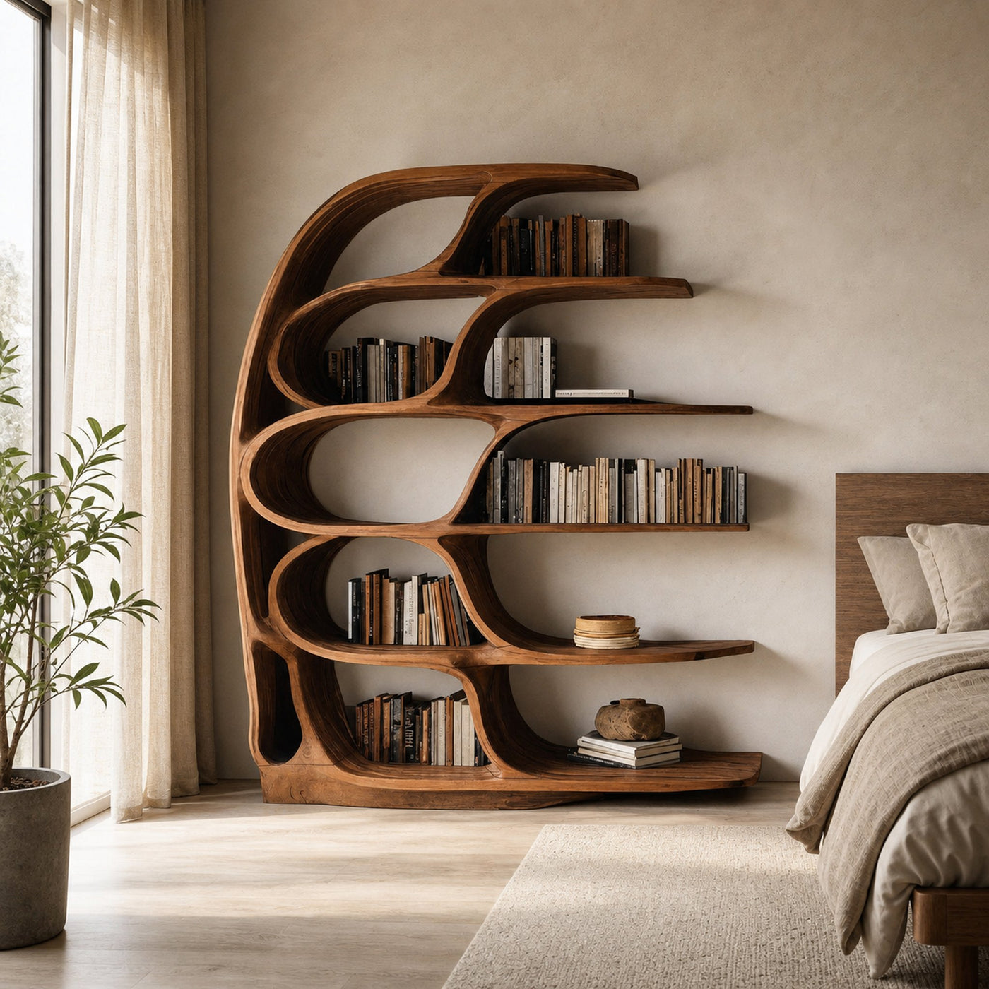 Modern Sculptural Bookshelf For Bedroom Or Living Room