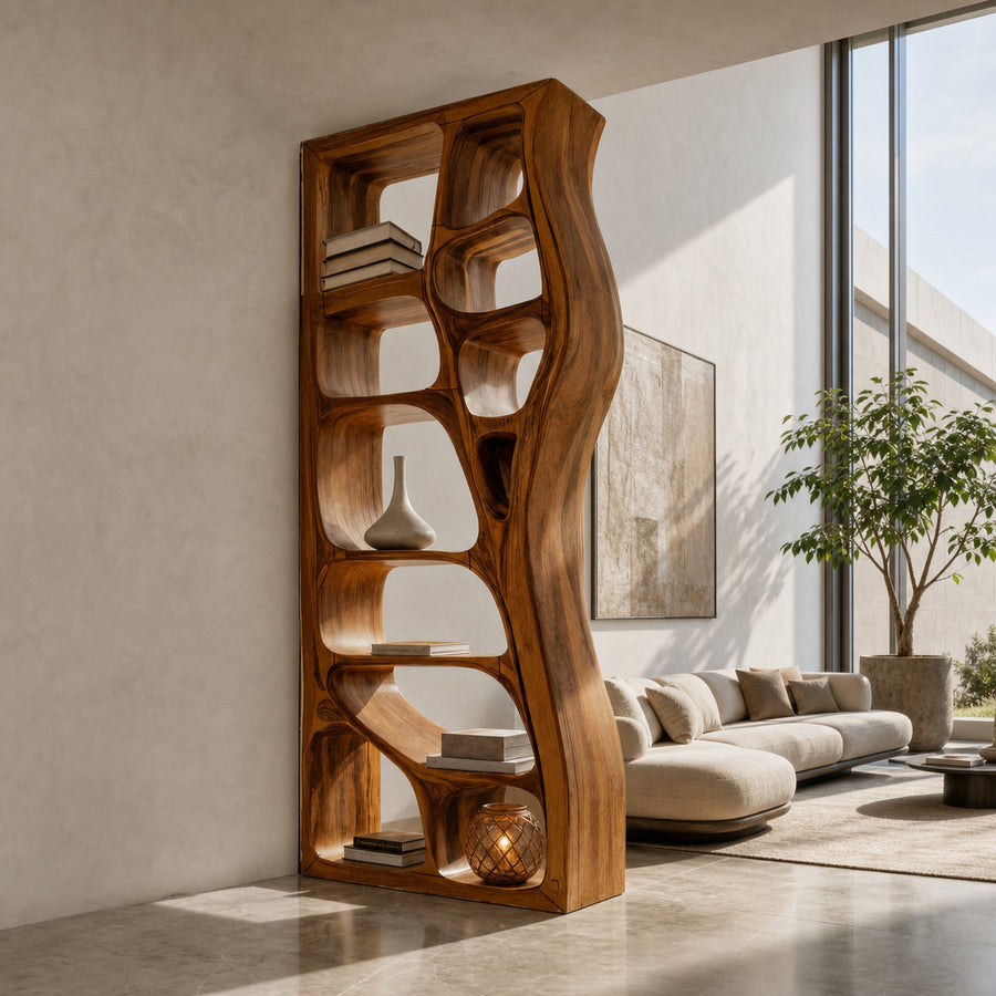 Modern Sculptural Bookshelf Room Divider For Living Room