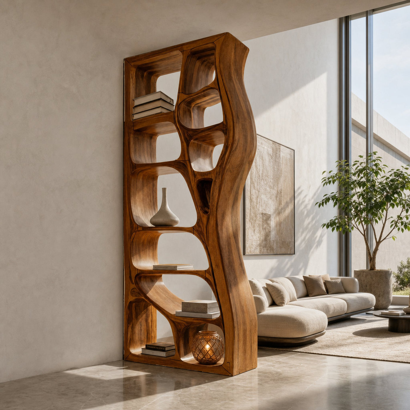 Modern Sculptural Bookshelf Room Divider For Living Room