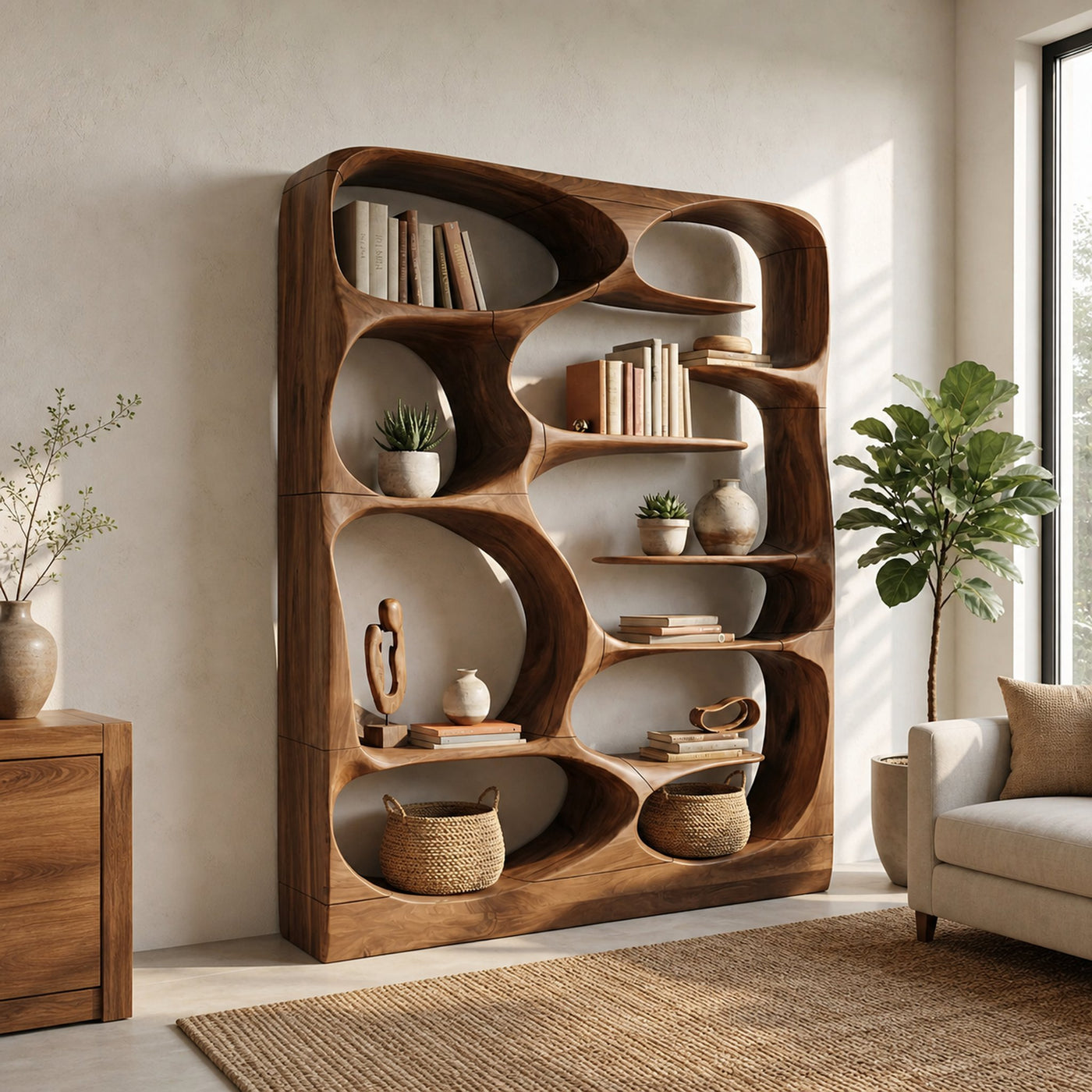 Modern Sculptural Bookshelf Storage Organizer For Living Room