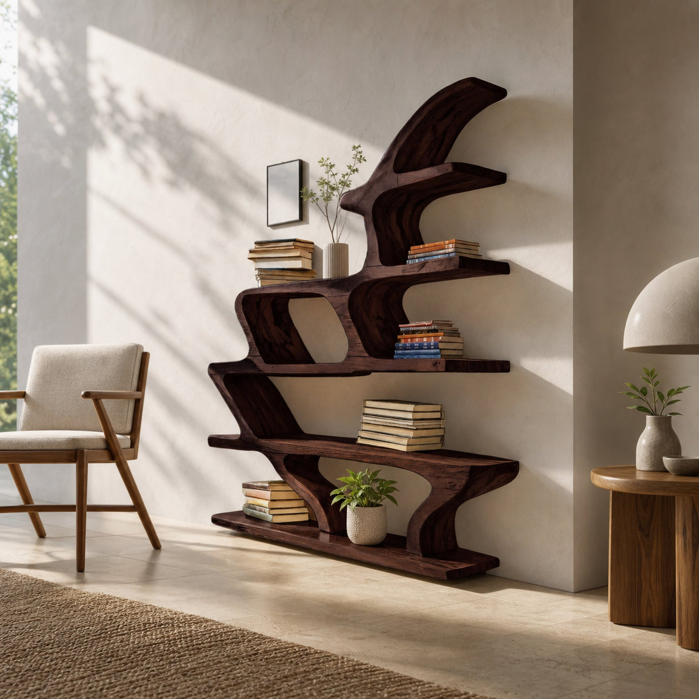 Modern Sculptural Bookshelf With Fluid Shelving For Living Room - product view 7