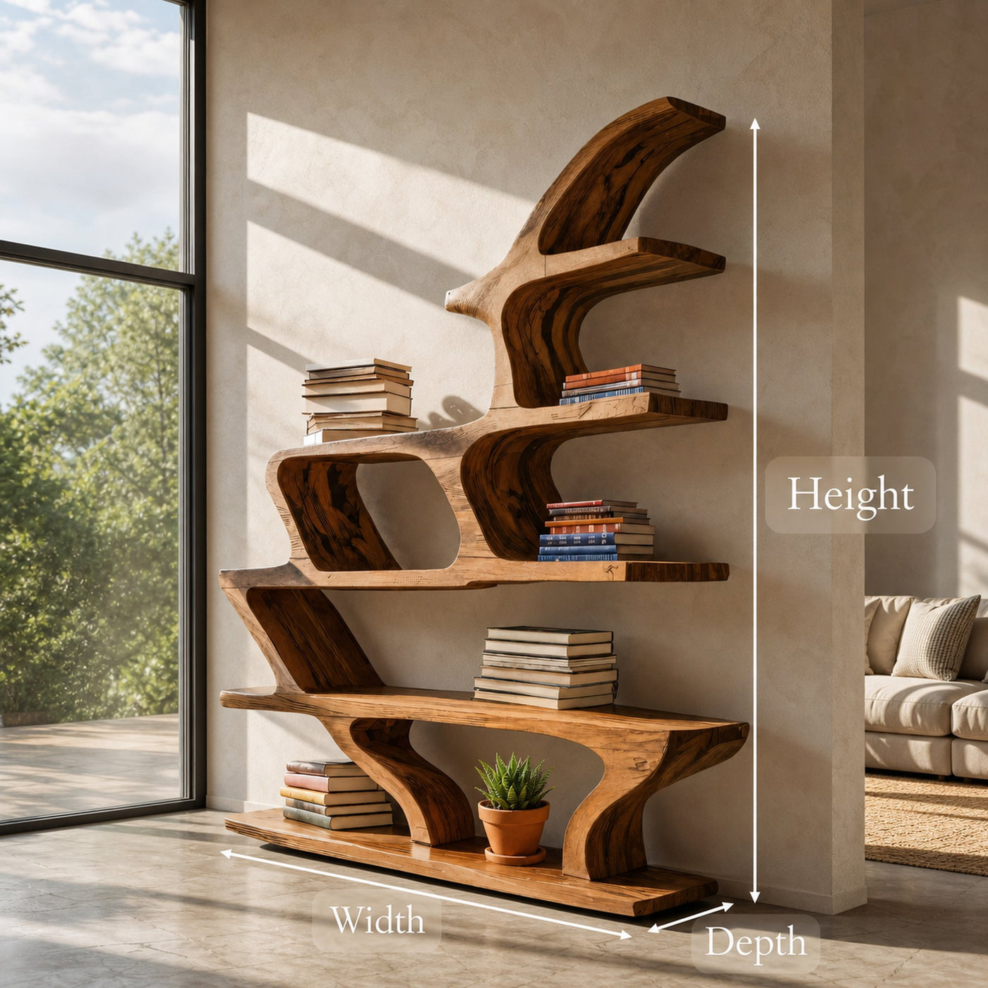 Modern Sculptural Bookshelf With Fluid Shelving For Living Room - product view 8