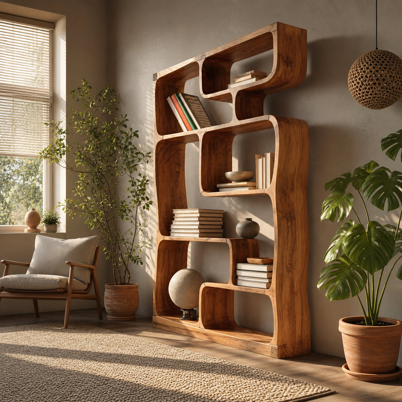 Modern Sculptural Bookshelf With Geometric Design For Living Room - product view 6