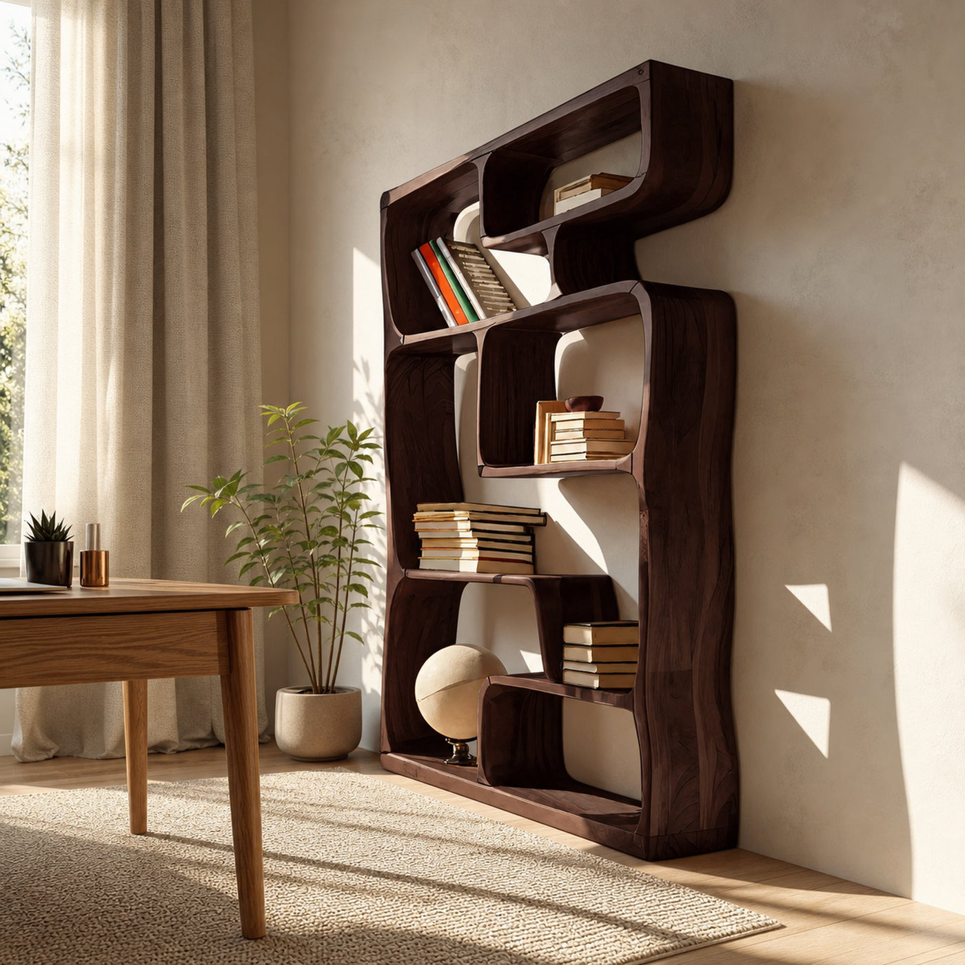 Modern Sculptural Bookshelf With Geometric Design For Living Room - product view 7