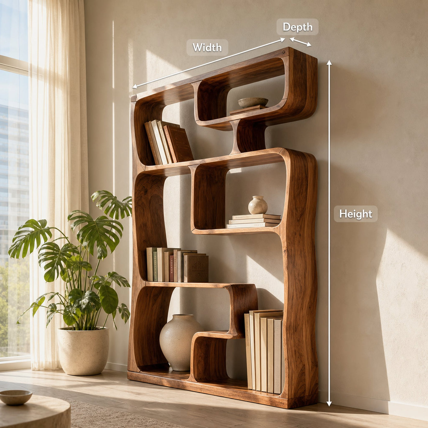 Modern Sculptural Bookshelf With Geometric Design For Living Room - product view 8