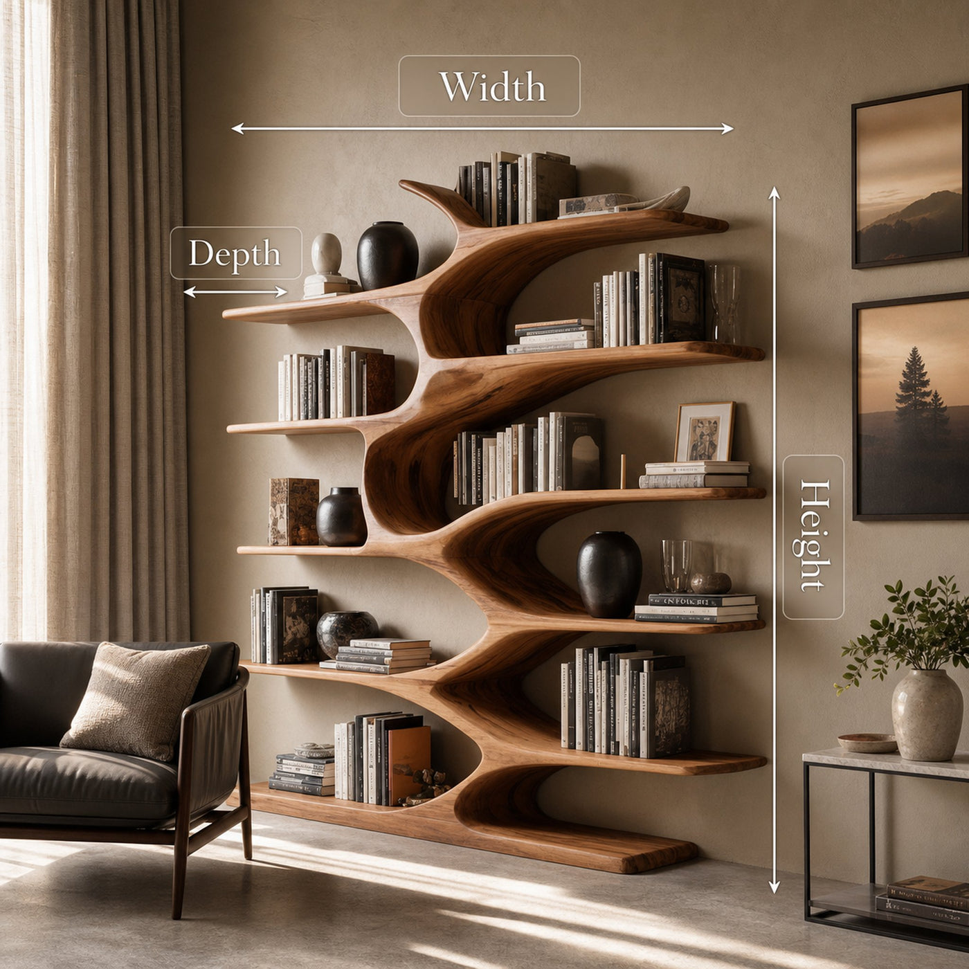 Modern Sculptural Bookshelf With Organic Design For Living Room - product view 6