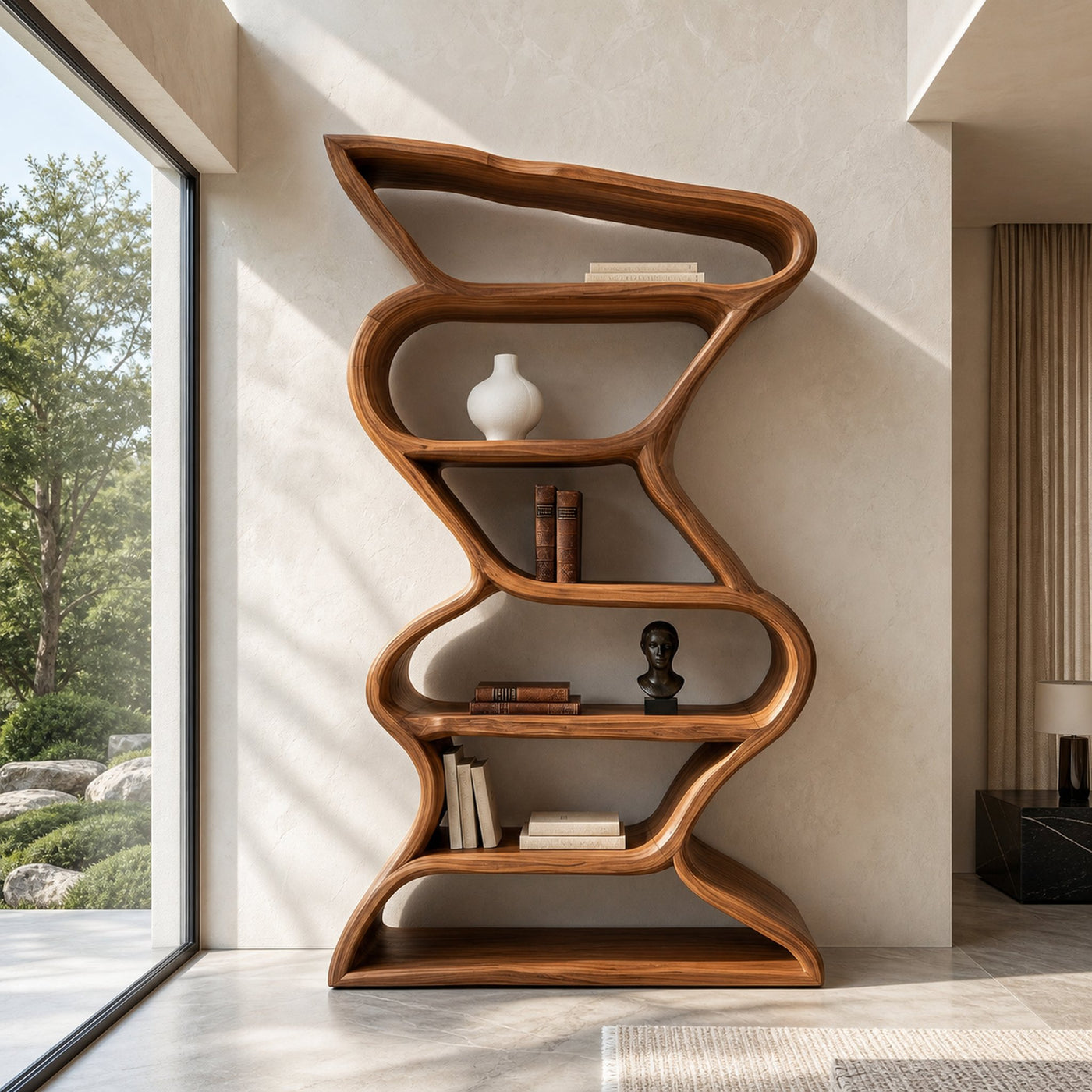 Modern Sculptural Bookshelf With Seamless Tiers For Living Room - product view 6