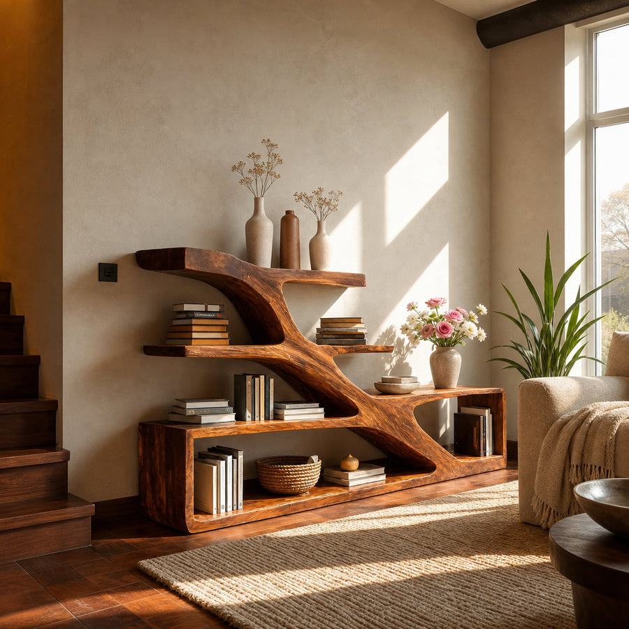 Modern Sculptural Curved Bookcase For Living Room Interior
