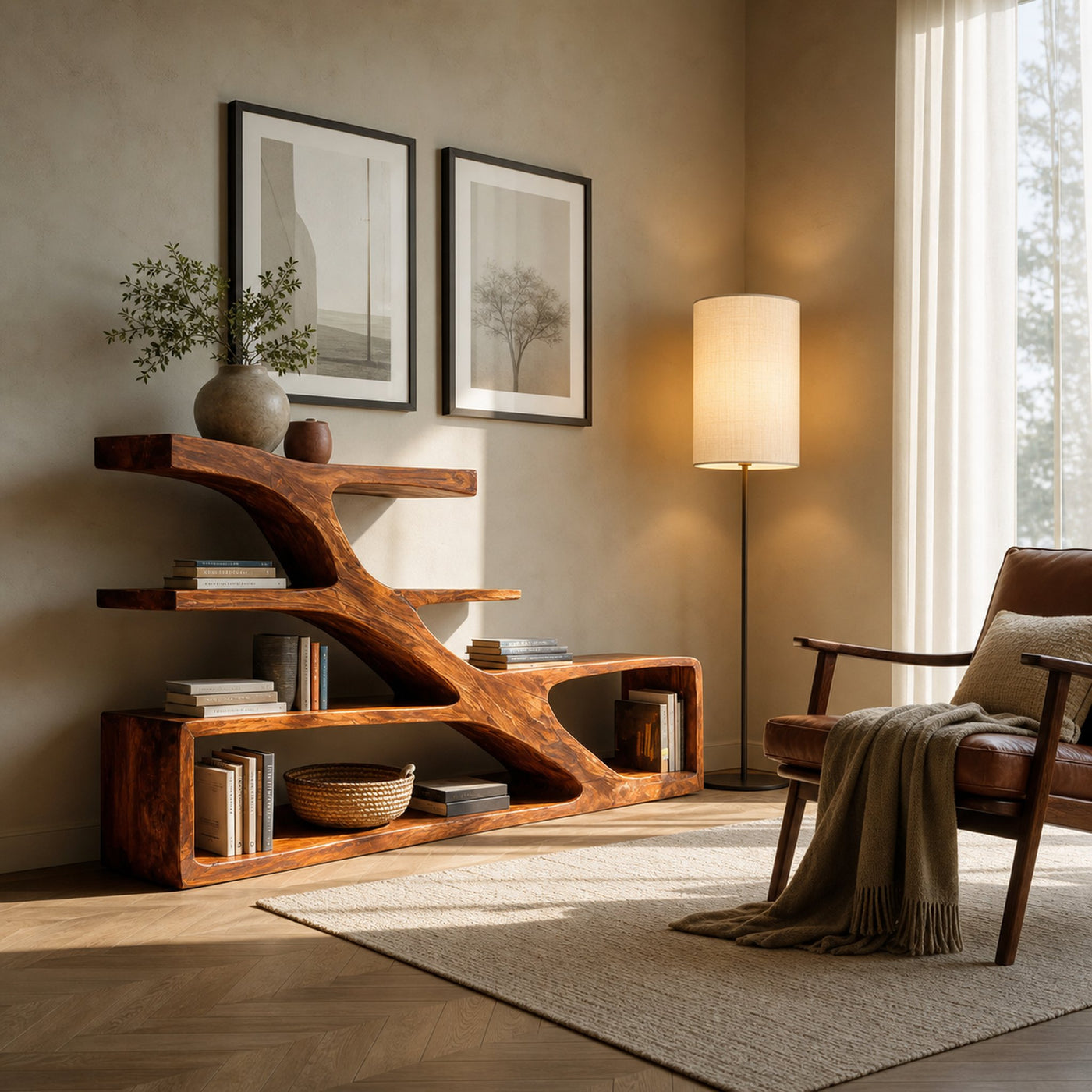 Modern Sculptural Curved Bookcase For Living Room Interior - product view 6