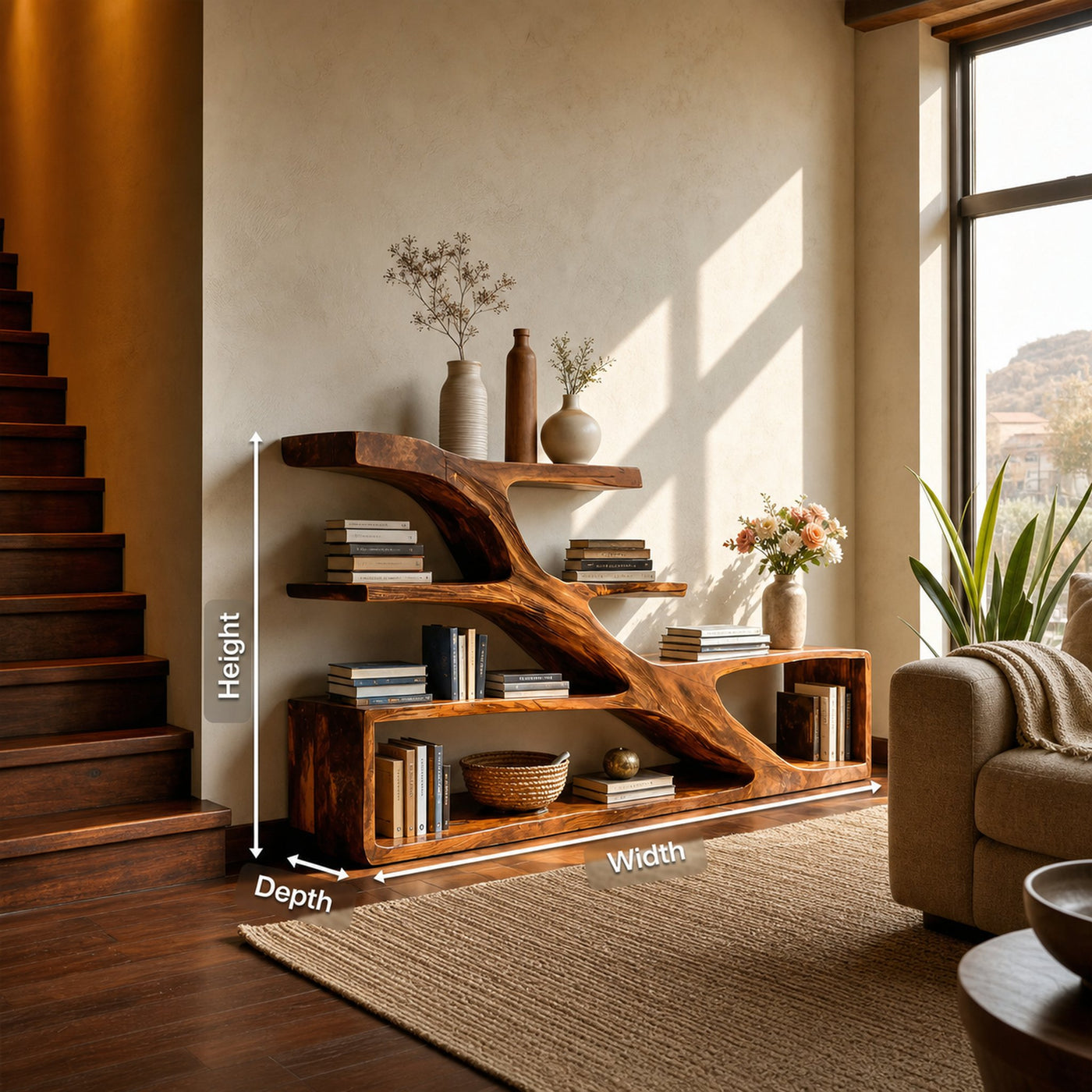 Modern Sculptural Curved Bookcase For Living Room Interior - product view 8