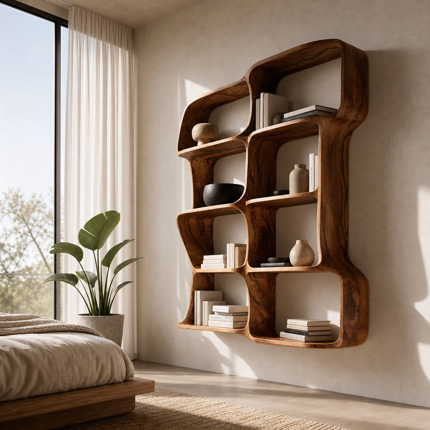 Modern Sculptural Floating Bookshelf For Bedroom Or Living Room