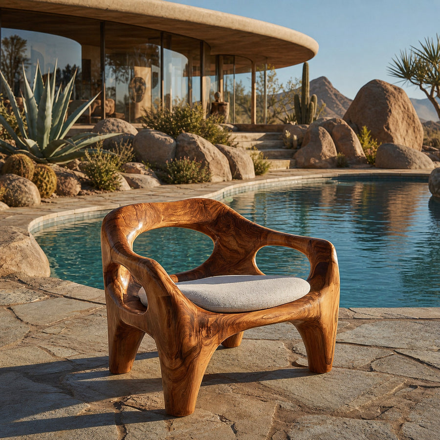 Modern Sculptural Natural Wood Accent Chair For Living Space