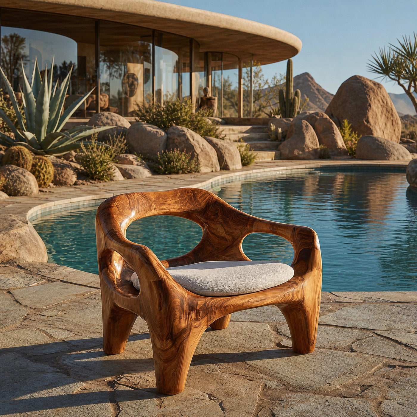 Modern Sculptural Natural Wood Accent Chair For Living Space