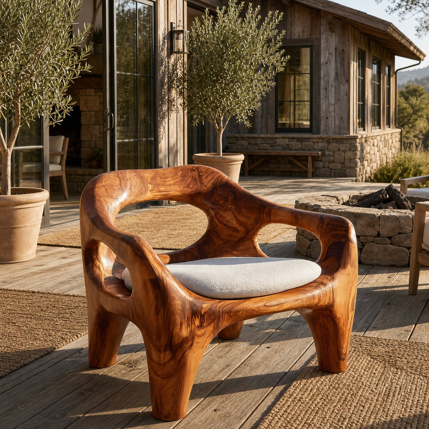 Modern Sculptural Natural Wood Accent Chair For Living Space - product view 6