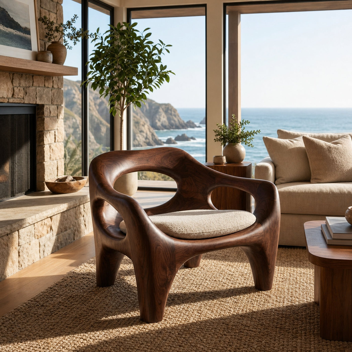 Modern Sculptural Natural Wood Accent Chair For Living Space - product view 7