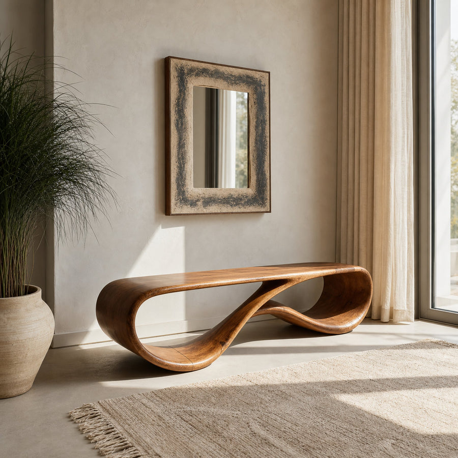 Modern Sculptural Natural Wood Bench For Entryway Decor Space