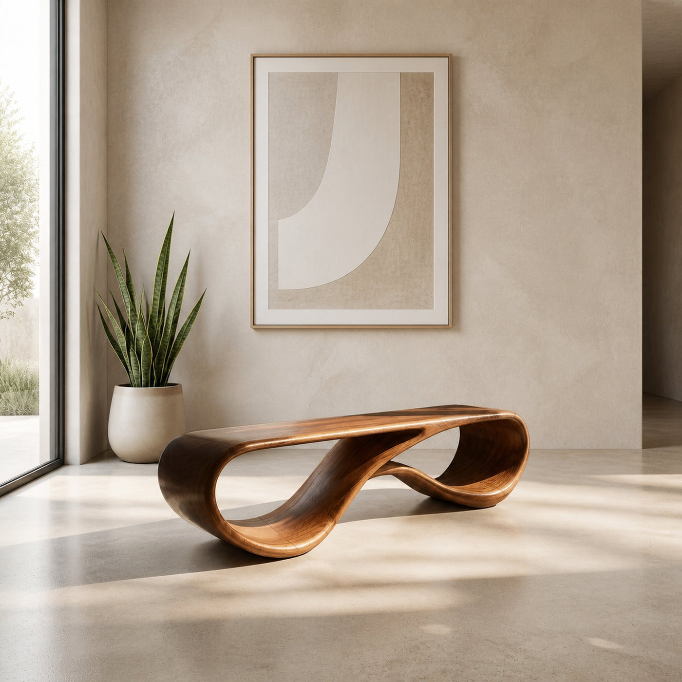Modern Sculptural Natural Wood Bench For Entryway Decor Space - product view 6