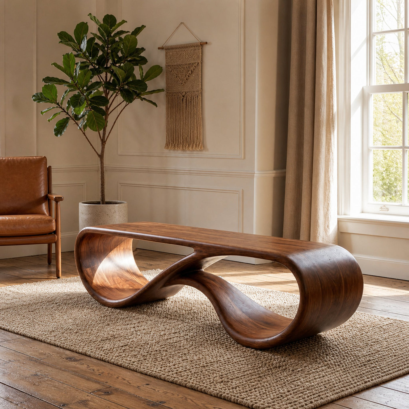 Modern Sculptural Natural Wood Bench For Entryway Decor Space - product view 7