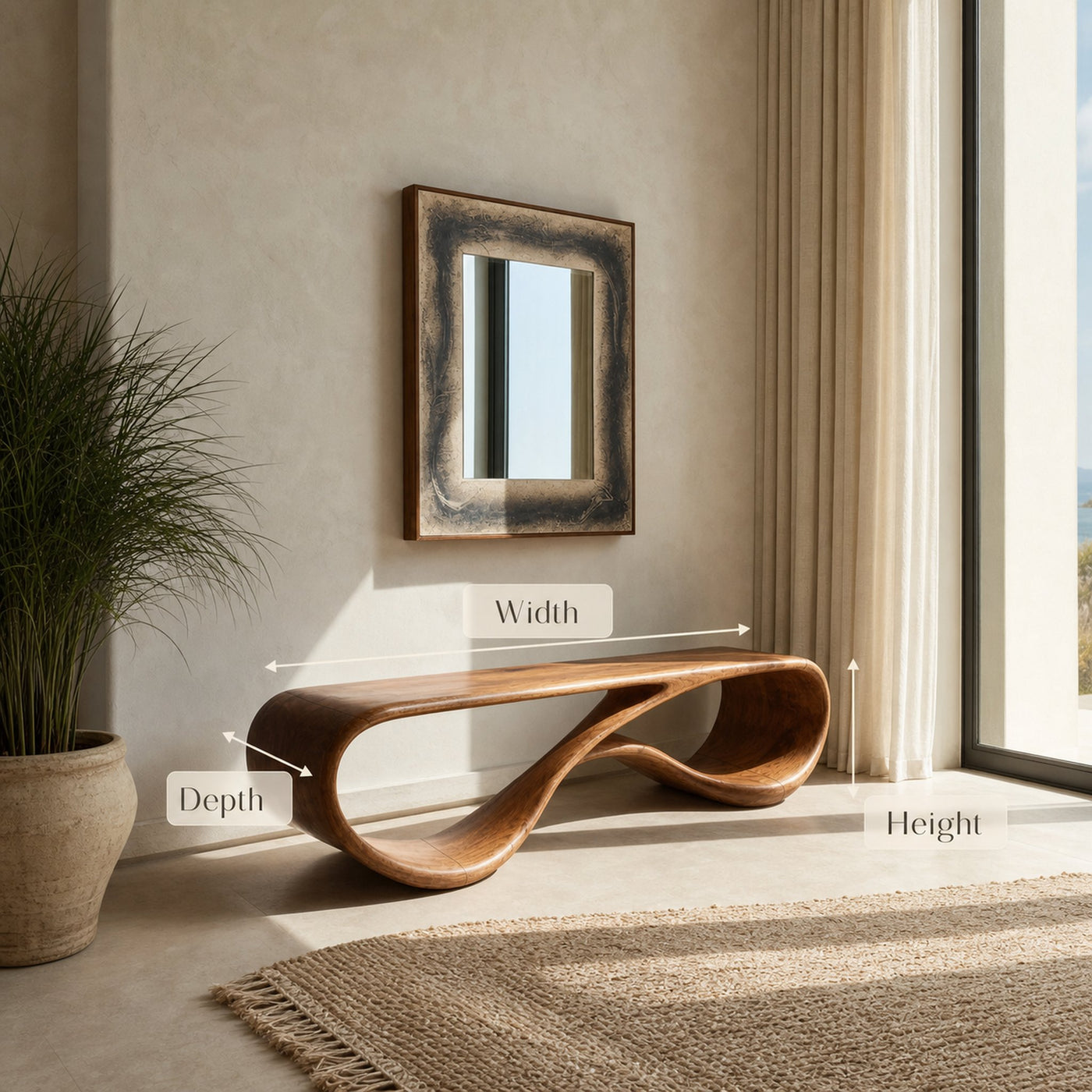 Modern Sculptural Natural Wood Bench For Entryway Decor Space - product view 8
