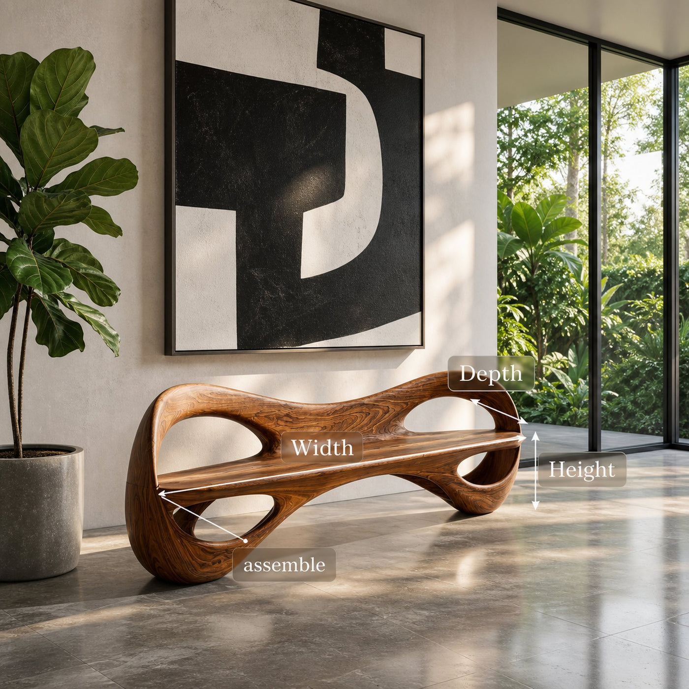 Modern Sculptural Natural Wood Curved Bench For Living Room - product view 8