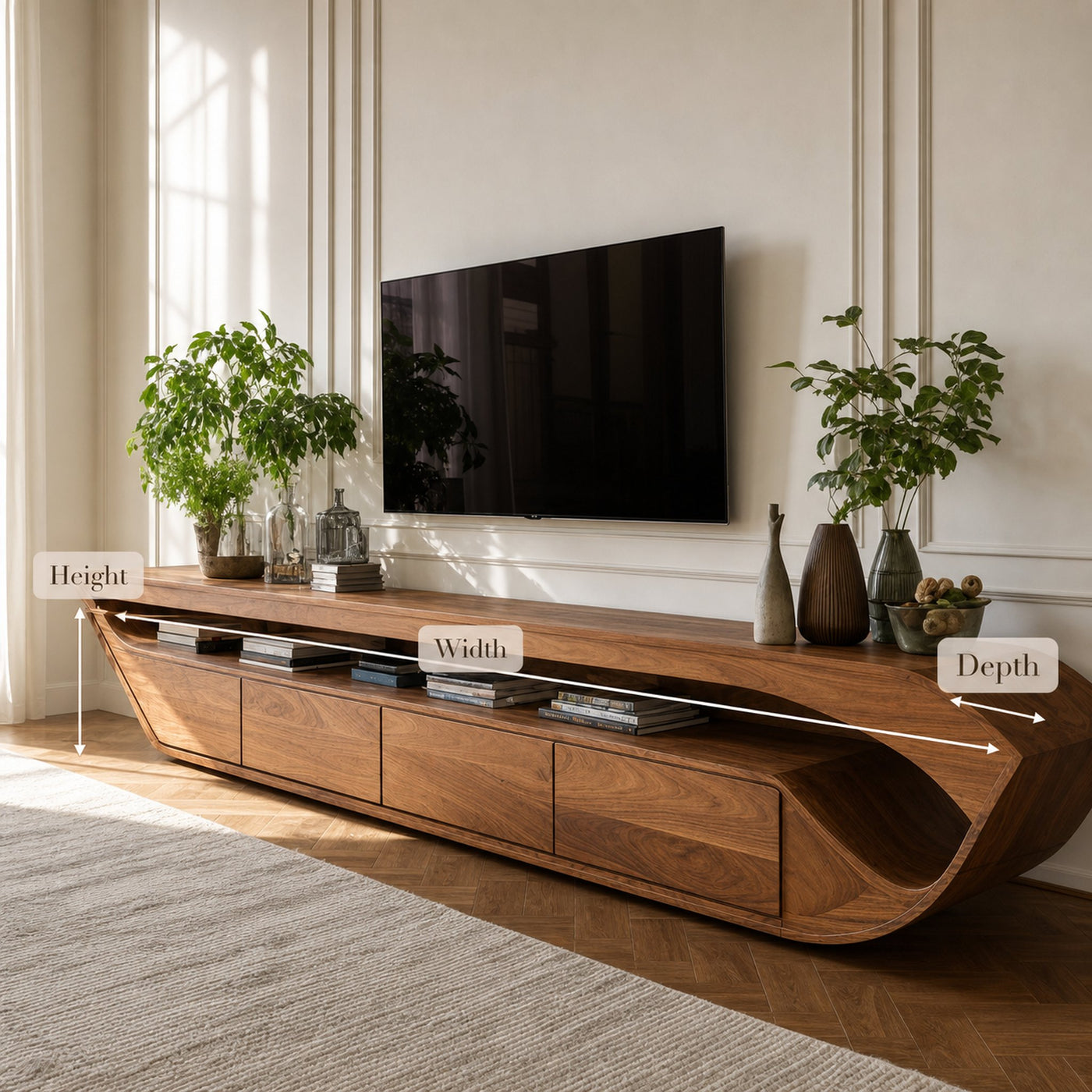 Modern Sculptural TV Console With Drawer For Living Room - product view 6