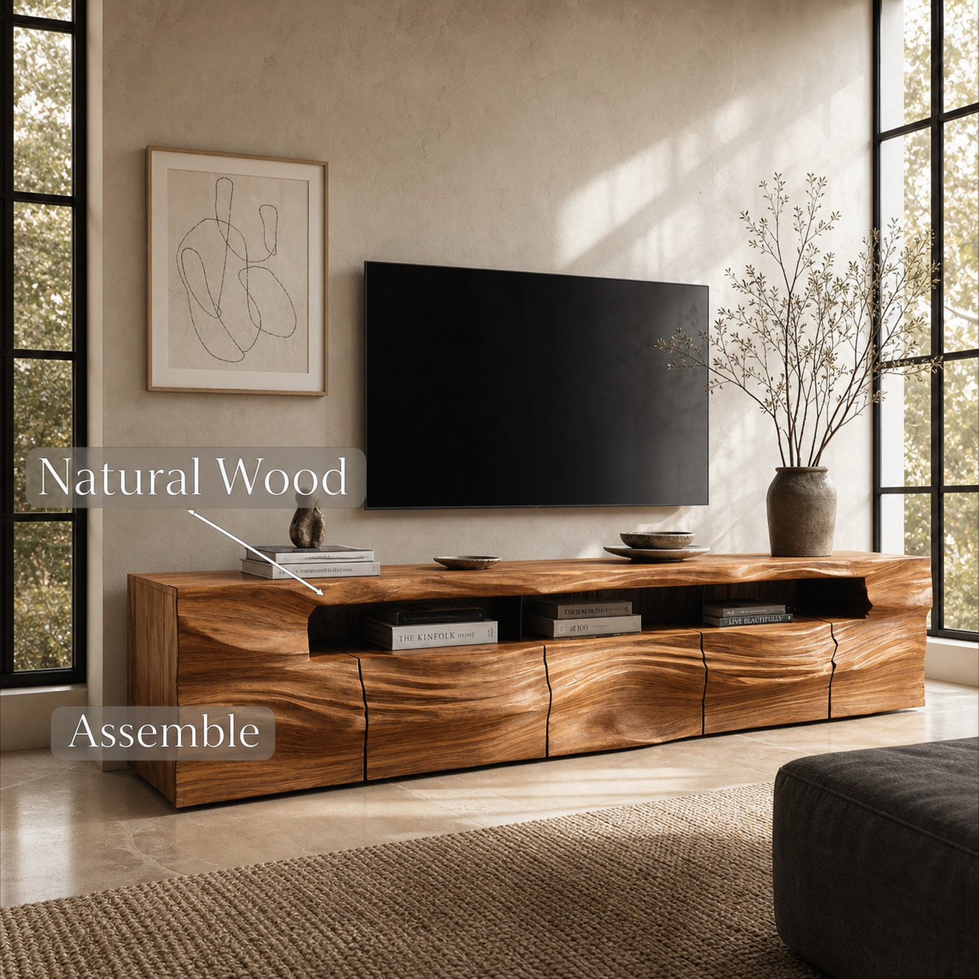 Modern Sculptural TV Console With Drawers For Living Room - product view 6