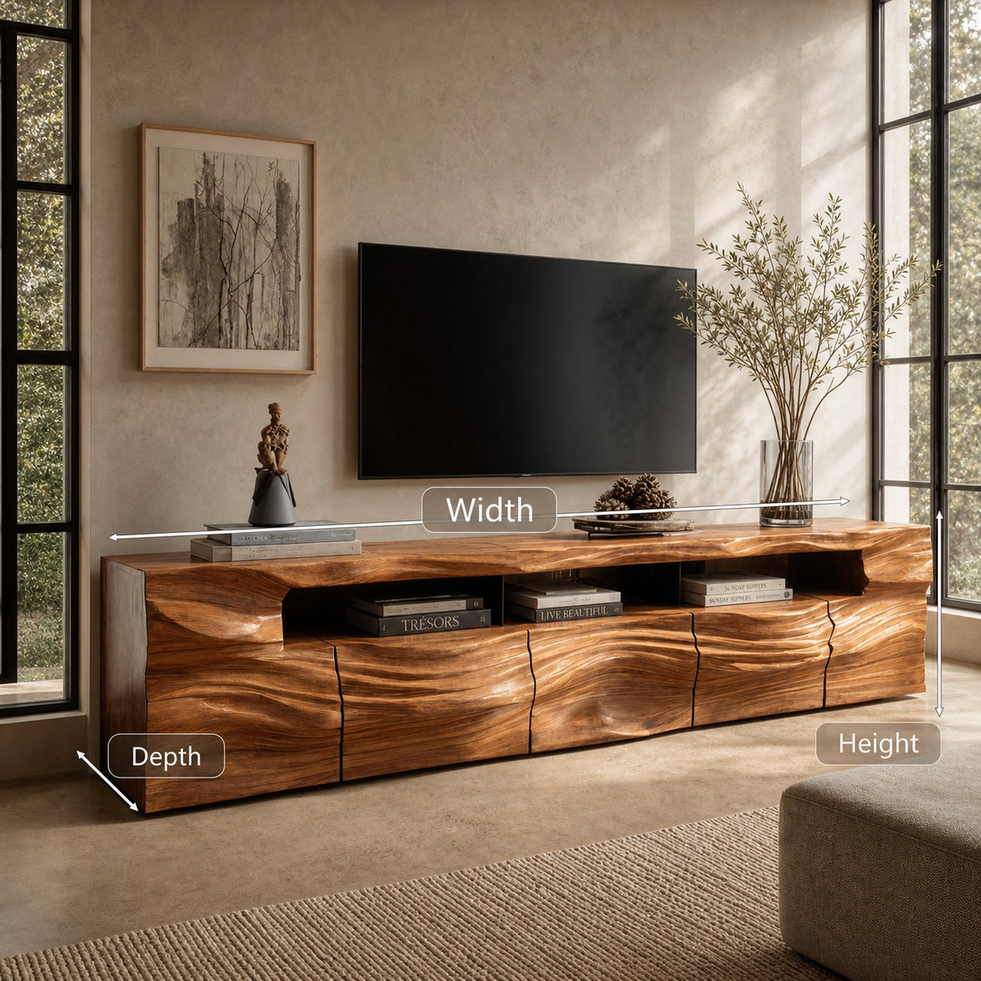 Modern Sculptural TV Console With Drawers For Living Room - product view 7