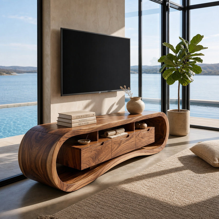 Modern Sculptural TV Stand For Luxury Minimalist Living Room