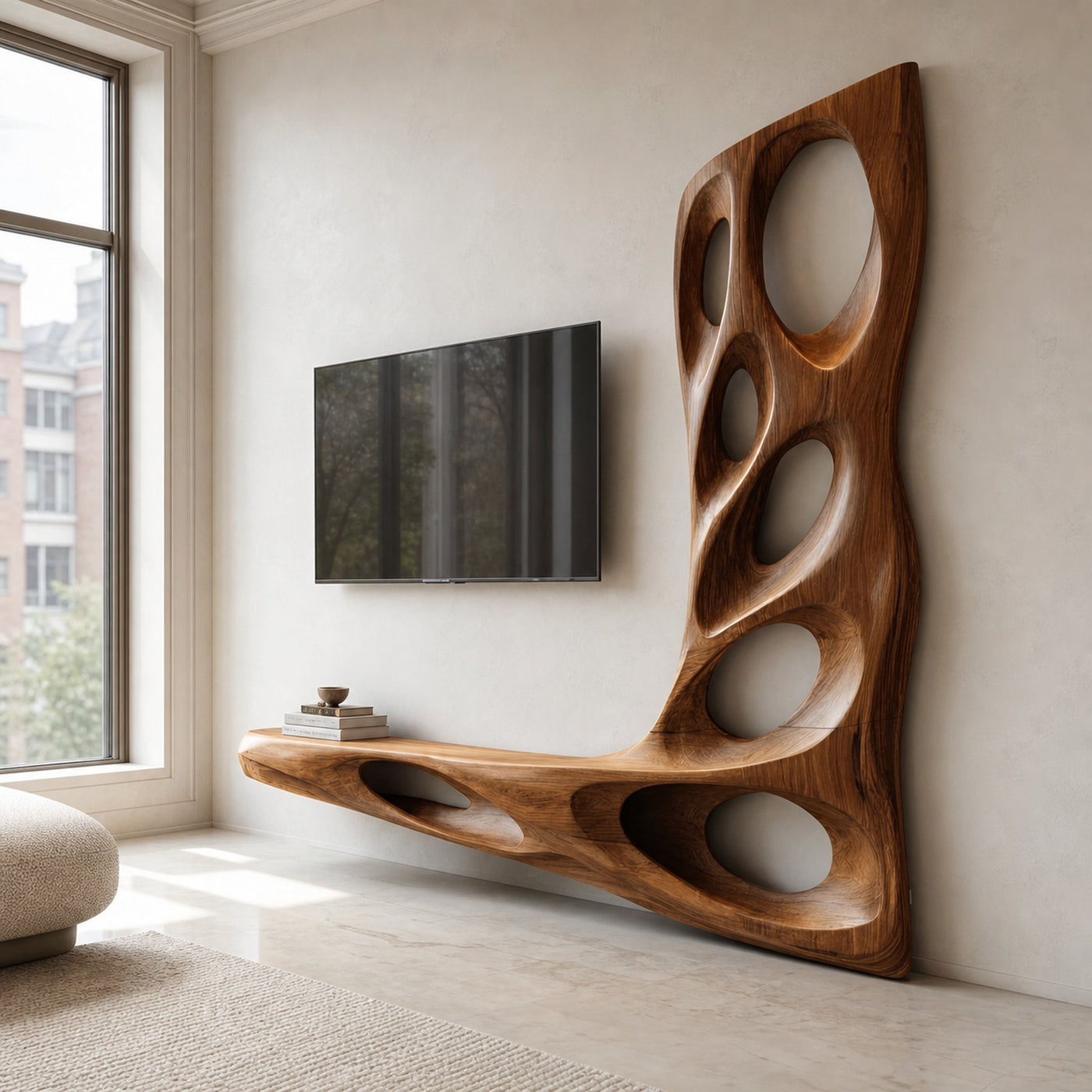 Modern Sculptural TV Wall Console For Living Room Decor