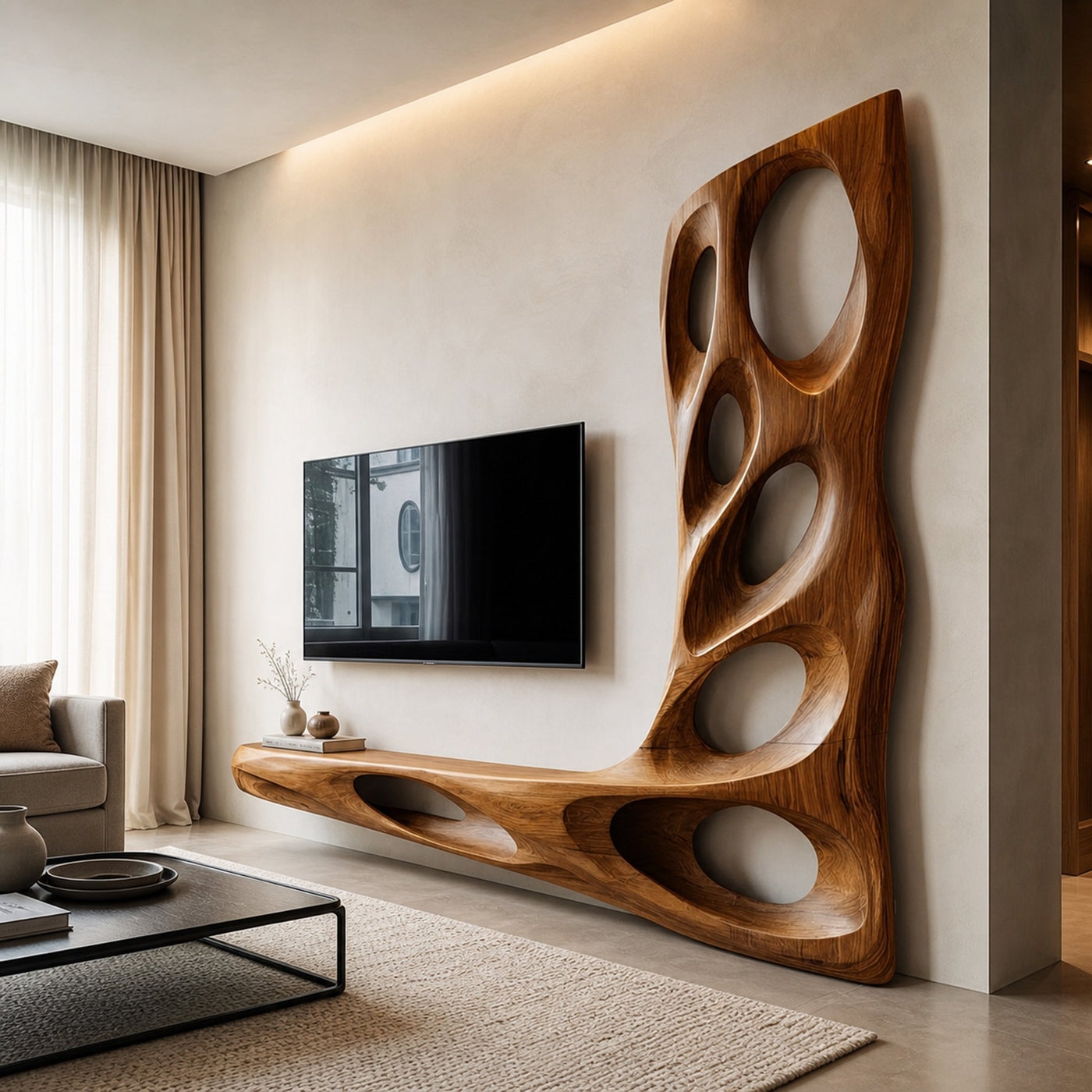 Modern Sculptural TV Wall Console For Living Room Decor - product view 6
