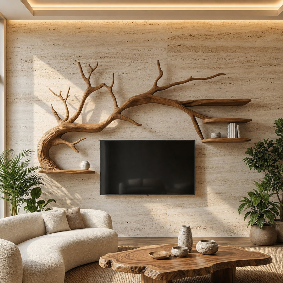Modern Sculptural Tree TV Wall System For Living Room And Media Area