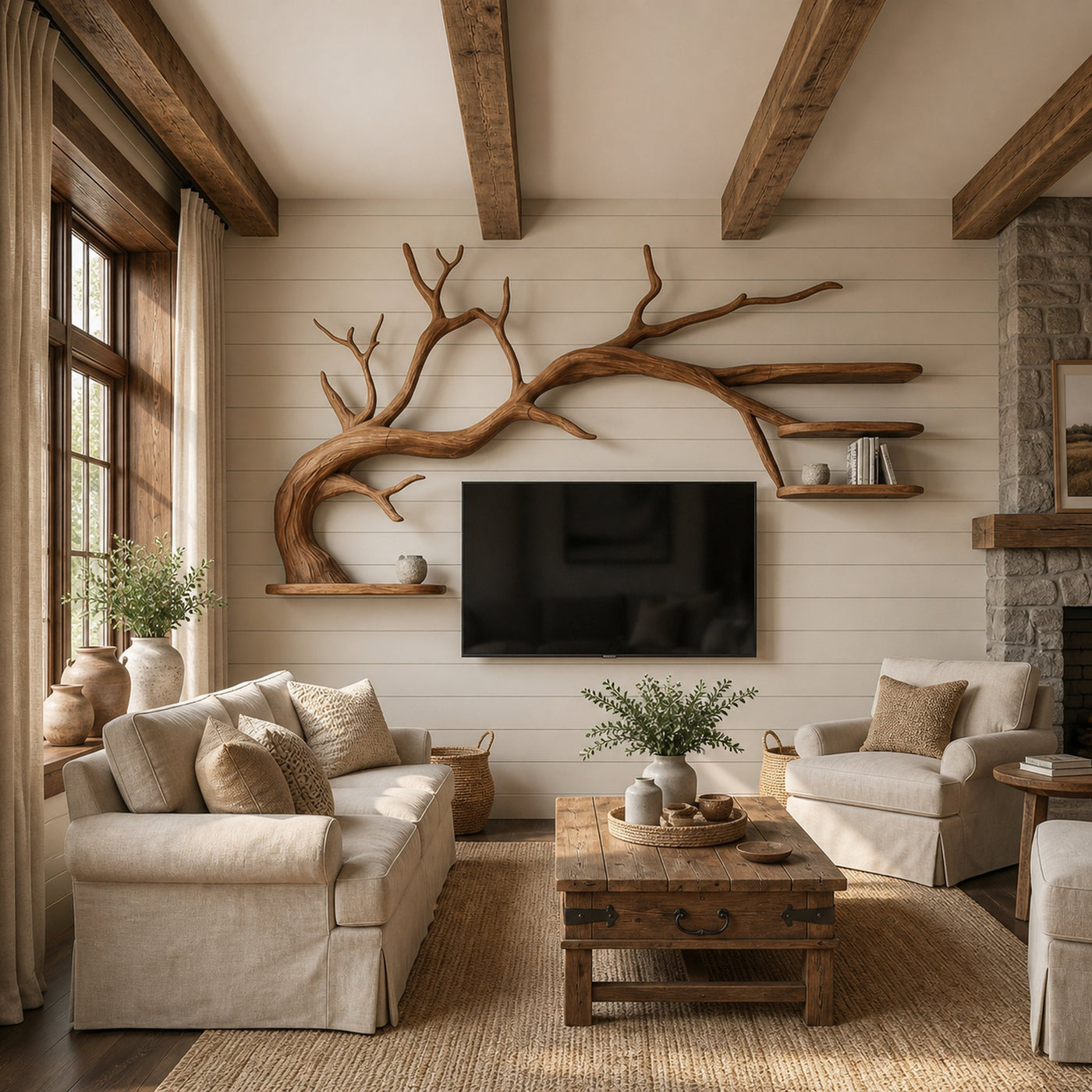 Modern Sculptural Tree TV Wall System For Living Room And Media Area - product view 6