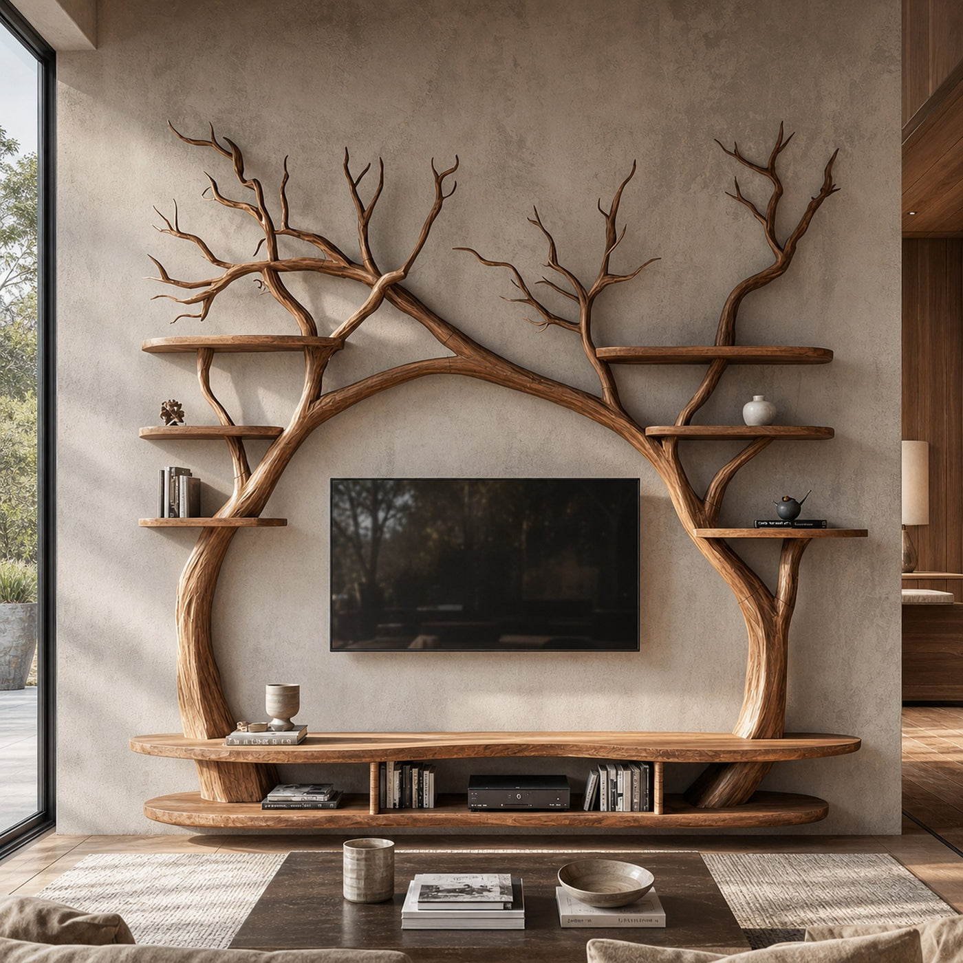 Modern Sculptural Tree TV Wall Unit For Living Room And Interior Decor